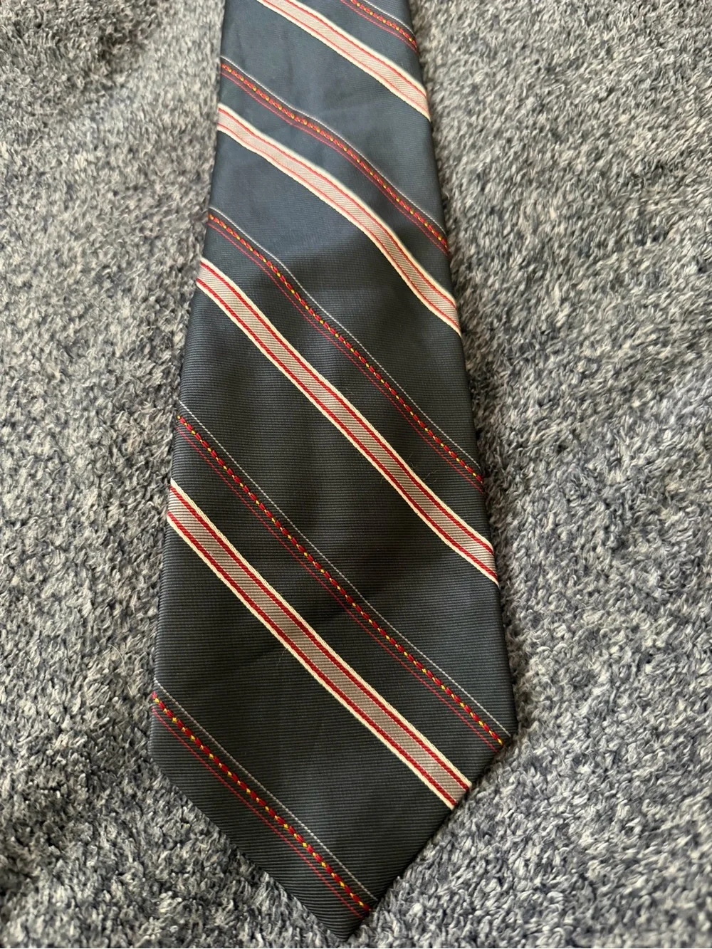Ketch Classic Navy Blue Men's Stripe Tie with Red and White Accents